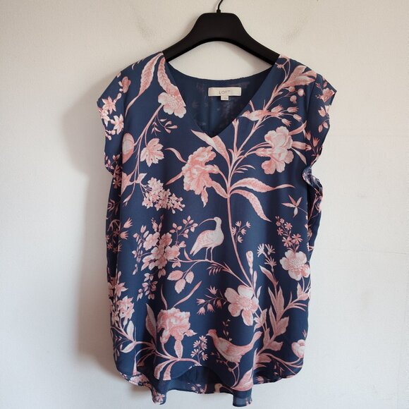 Ladies SZ L Ann Taylor Loft Green Floral Popover - Picture 1 of 3
